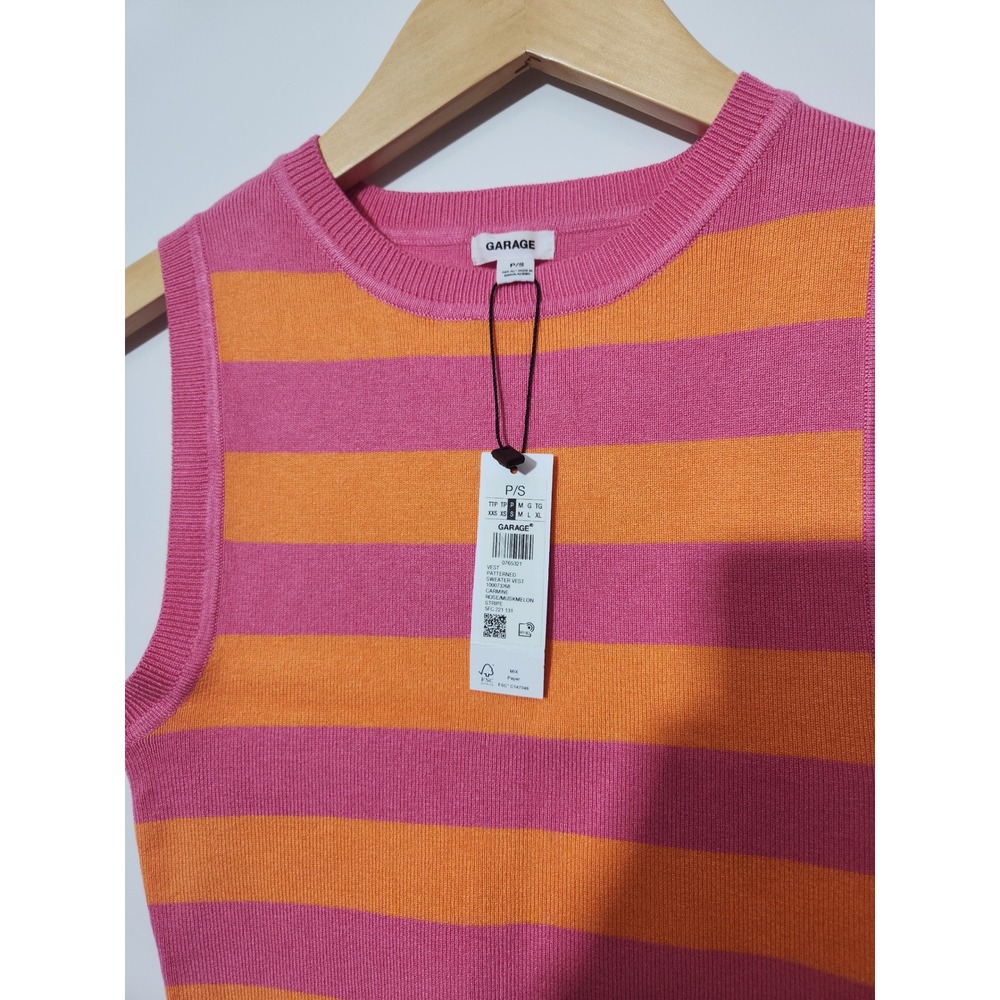 Garage Striped Sweater Vest Pink Orange Knit Crop Tank Top Sleeveless Size S - Picture 6 of 8